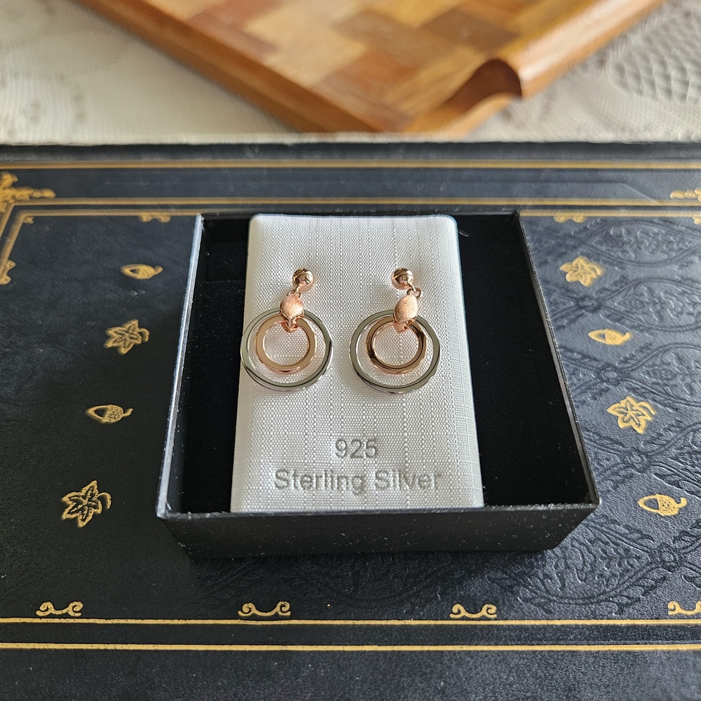 Amor Sterling Silver and Rose Gold Earrings